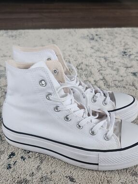 Platform Classic High-Top Canvas Sneakers in White